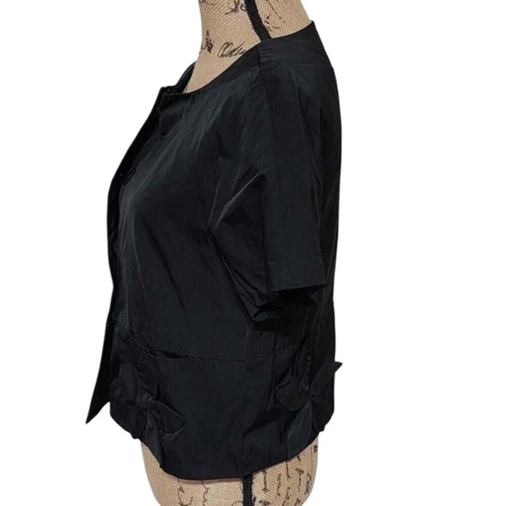 DKNY Black Cropped Short Sleeve Jacket‎ with Floral Detail Business Casual Small
